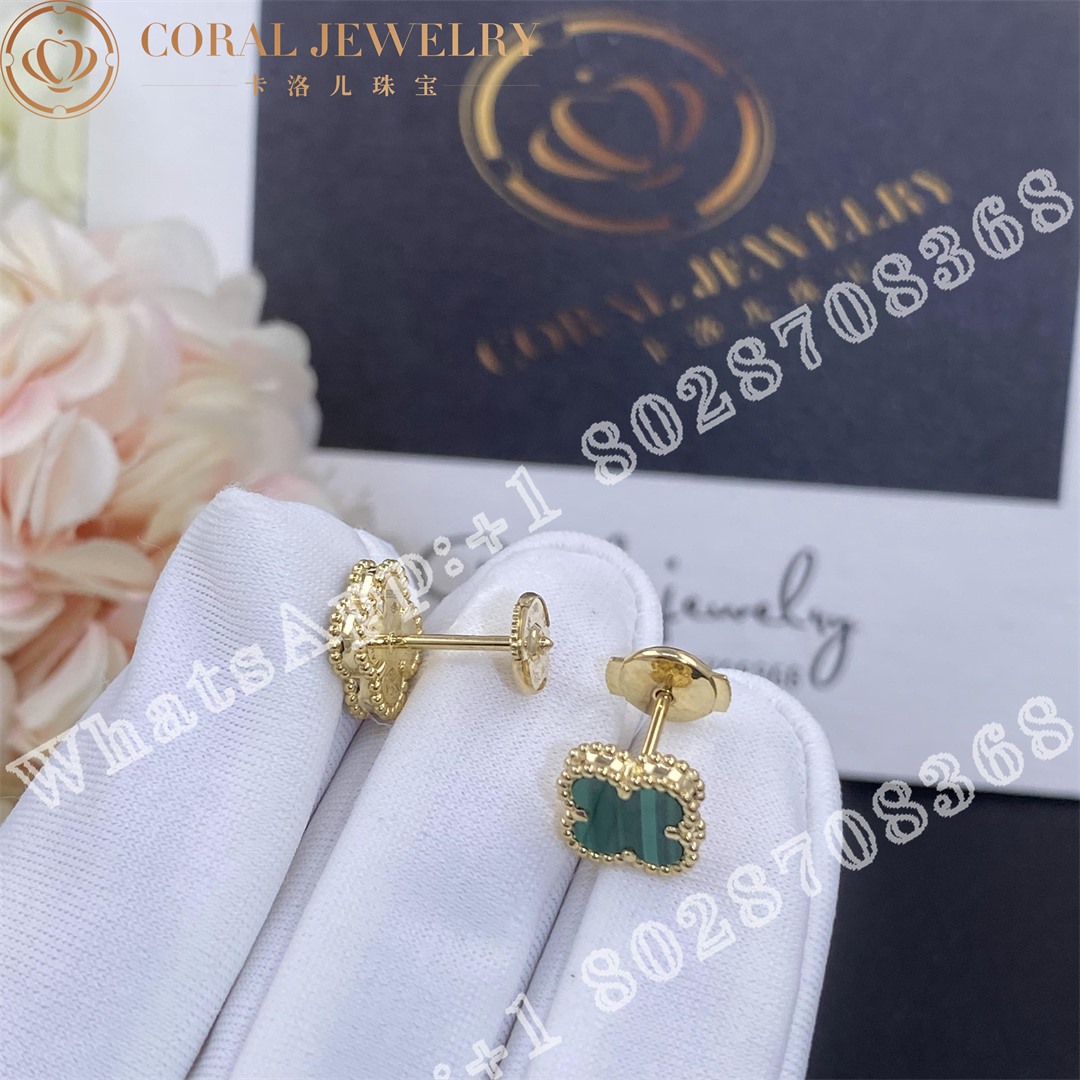 Van Cleef Arpels Sweet Alhambra Earstuds Yellow Gold Malachite Coral (1)