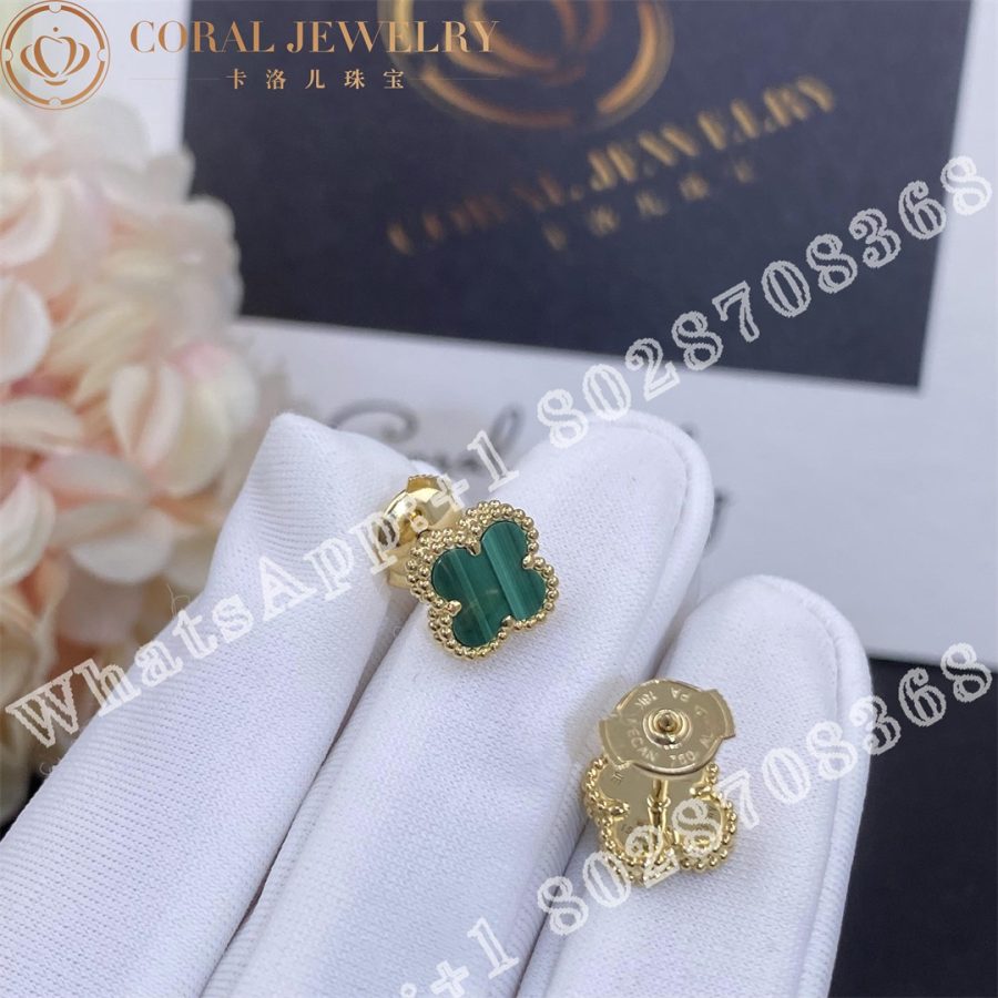 Van Cleef Arpels Sweet Alhambra Earstuds Yellow Gold Malachite Coral (2)