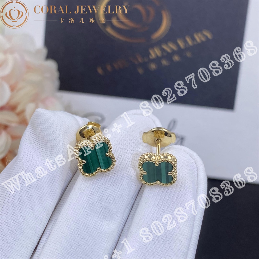 Van Cleef Arpels Sweet Alhambra Earstuds Yellow Gold Malachite Coral (3)