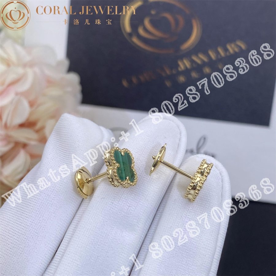 Van Cleef Arpels Sweet Alhambra Earstuds Yellow Gold Malachite Coral (4)