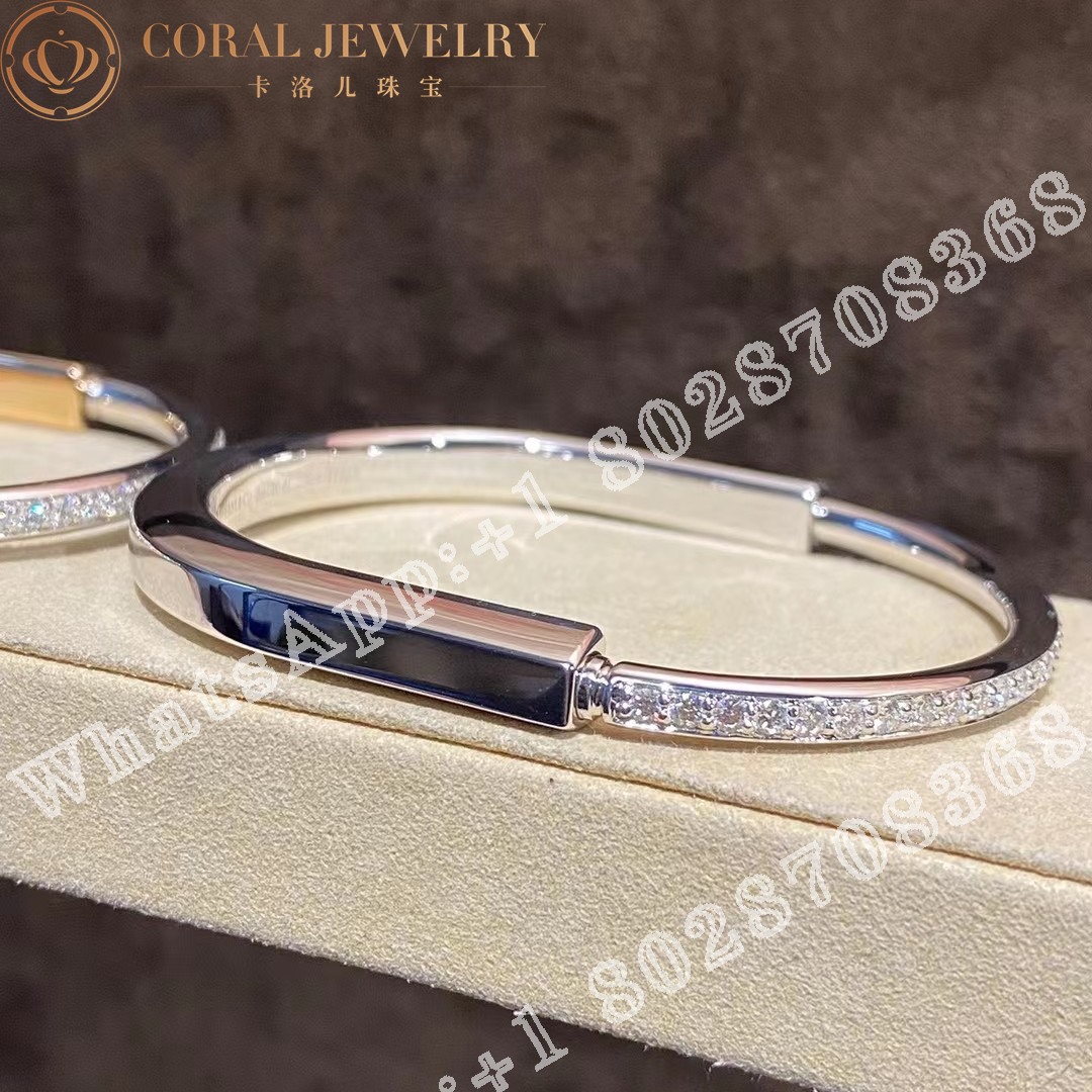 Tiffany Lock Bangle In White Gold With Half Pave Diamonds Coral (3)