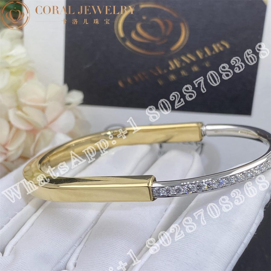 Tiffany Lock Bangle In Yellow And White Gold With Half Pave Diamonds Coral (6)