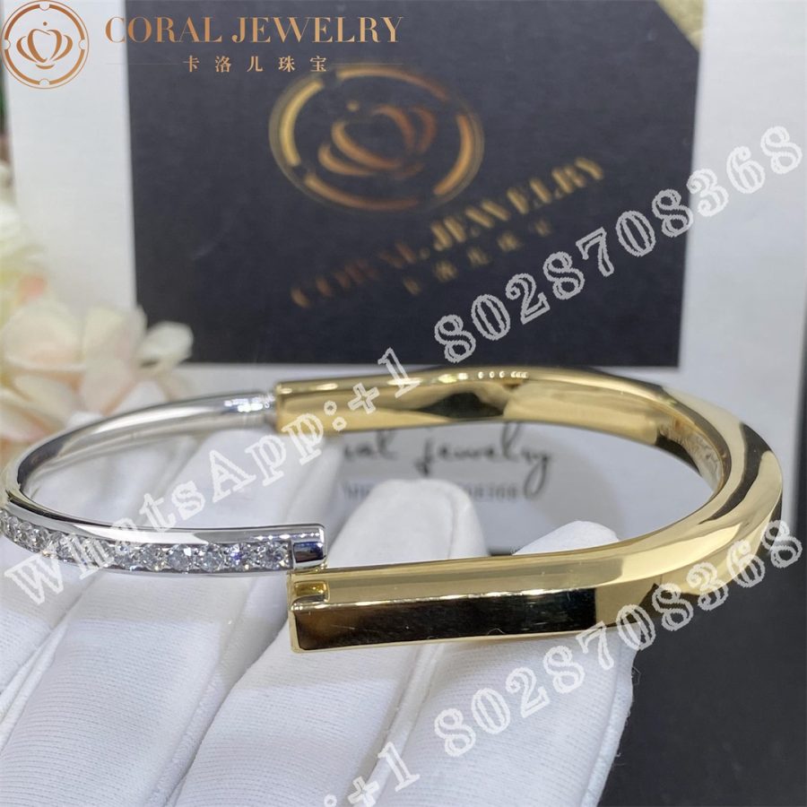 Tiffany Lock Bangle In Yellow And White Gold With Half Pave Diamonds Coral (9)