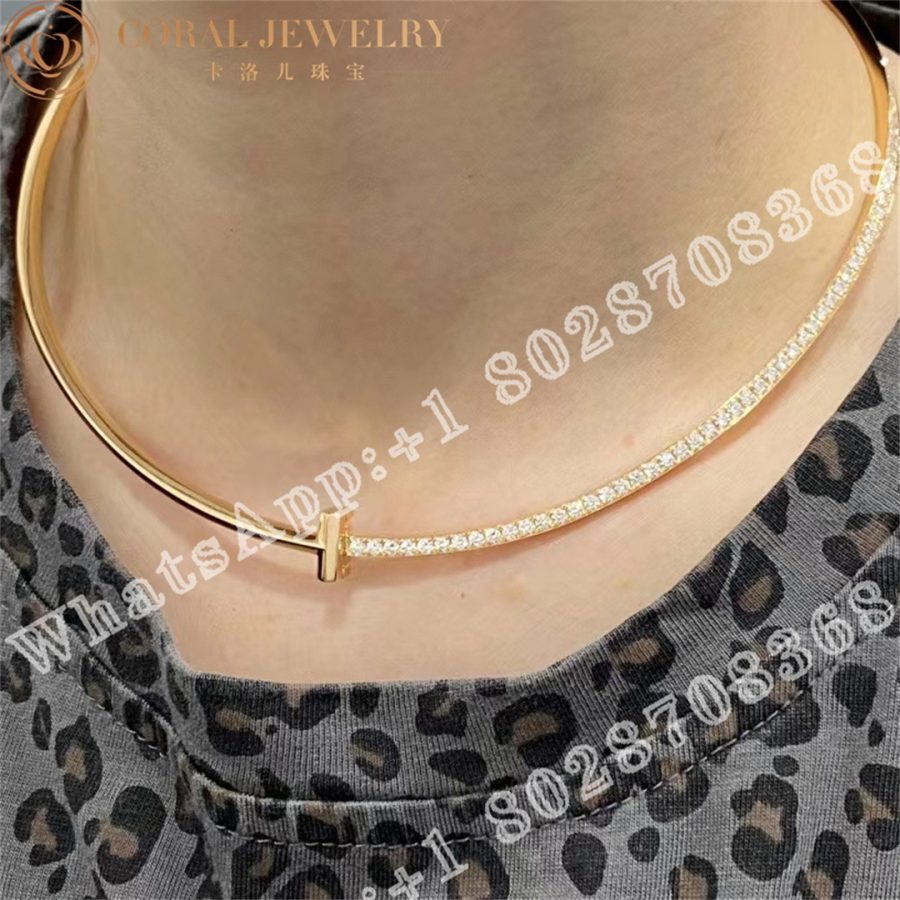 Tiffany T T1 Half Diamond Necklace In Yellow Gold Coral (6)