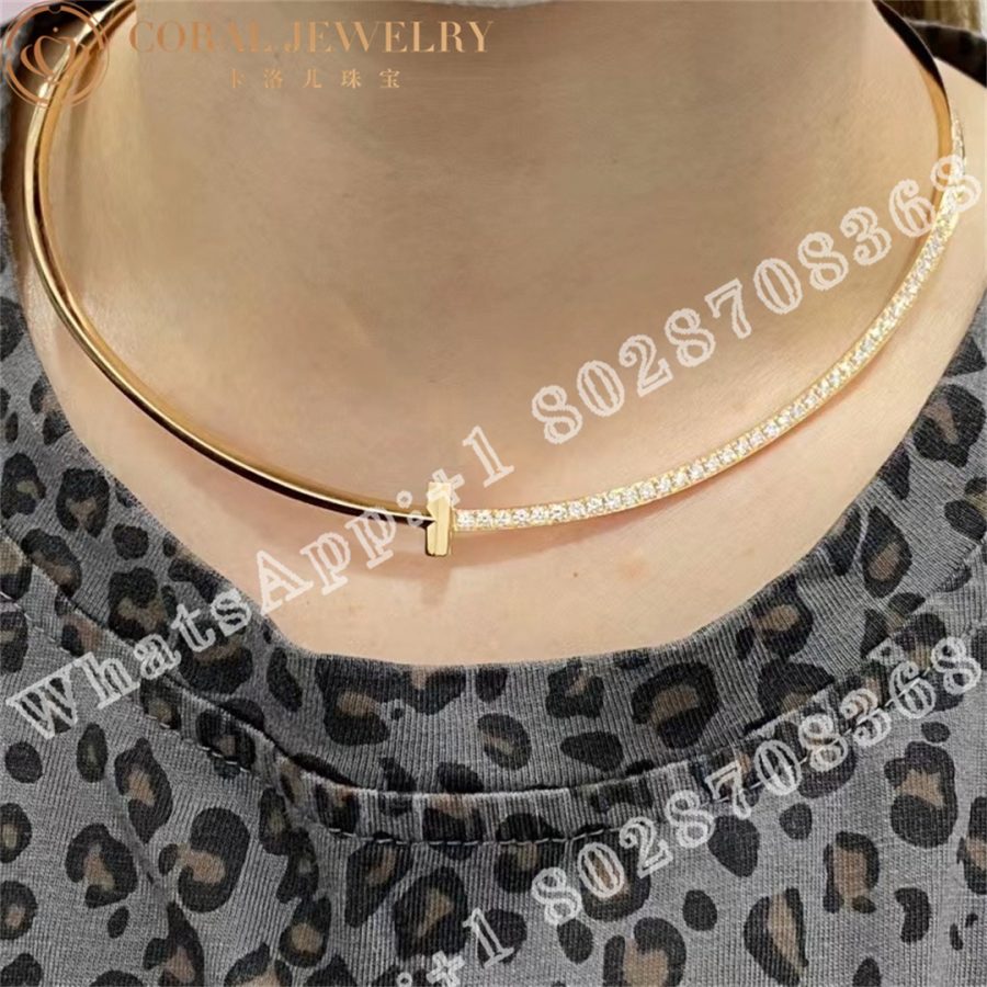 Tiffany T T1 Half Diamond Necklace In Yellow Gold Coral (7)