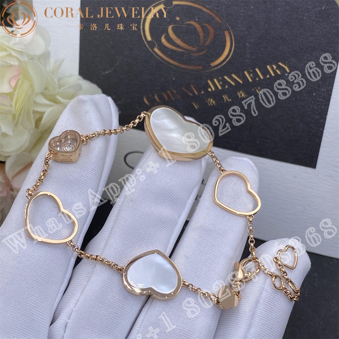 Chopard Happy Hearts 18k Rose Gold Mother Of Pearl Diamond Charm Bracelet 857482 5031 Coral (1)