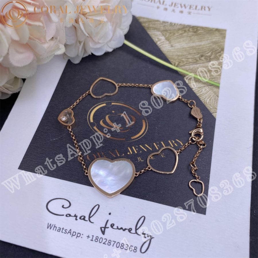 Chopard Happy Hearts 18k Rose Gold Mother Of Pearl Diamond Charm Bracelet 857482 5031 Coral (4)