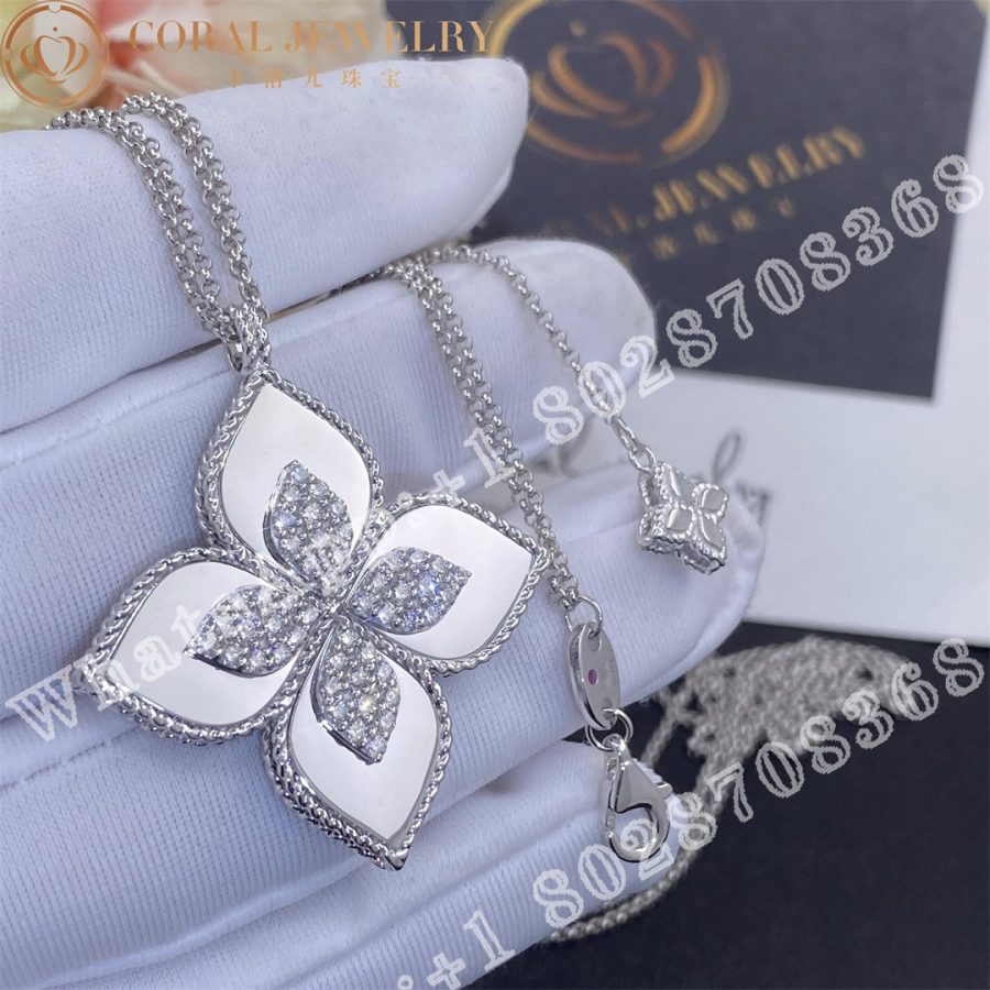 Roberto Coin White Gold Diamond Princess Flower White Gold Necklace 3 5cm Coral (13)