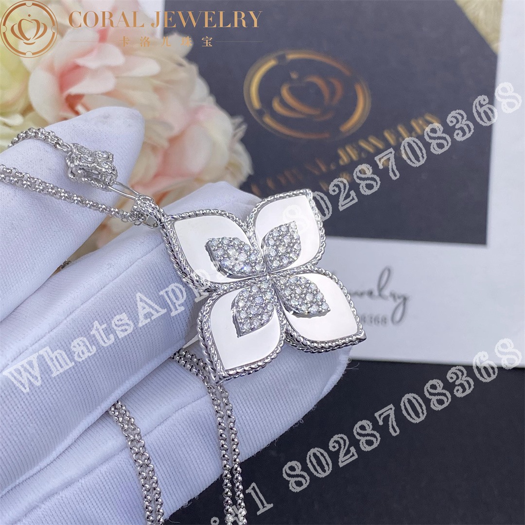 Roberto Coin White Gold Diamond Princess Flower White Gold Necklace 3 5cm Coral (4)