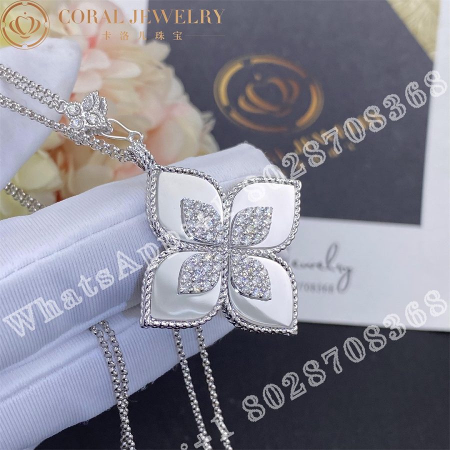 Roberto Coin White Gold Diamond Princess Flower White Gold Necklace 3 5cm Coral (6)